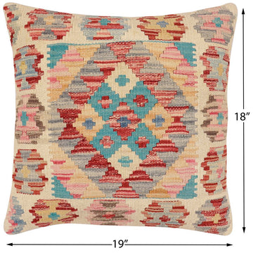 handmade Traditional Pillow Red Blue Hand-Woven SQUARE 100% WOOL  Hand woven turkish pillow  2 x 2